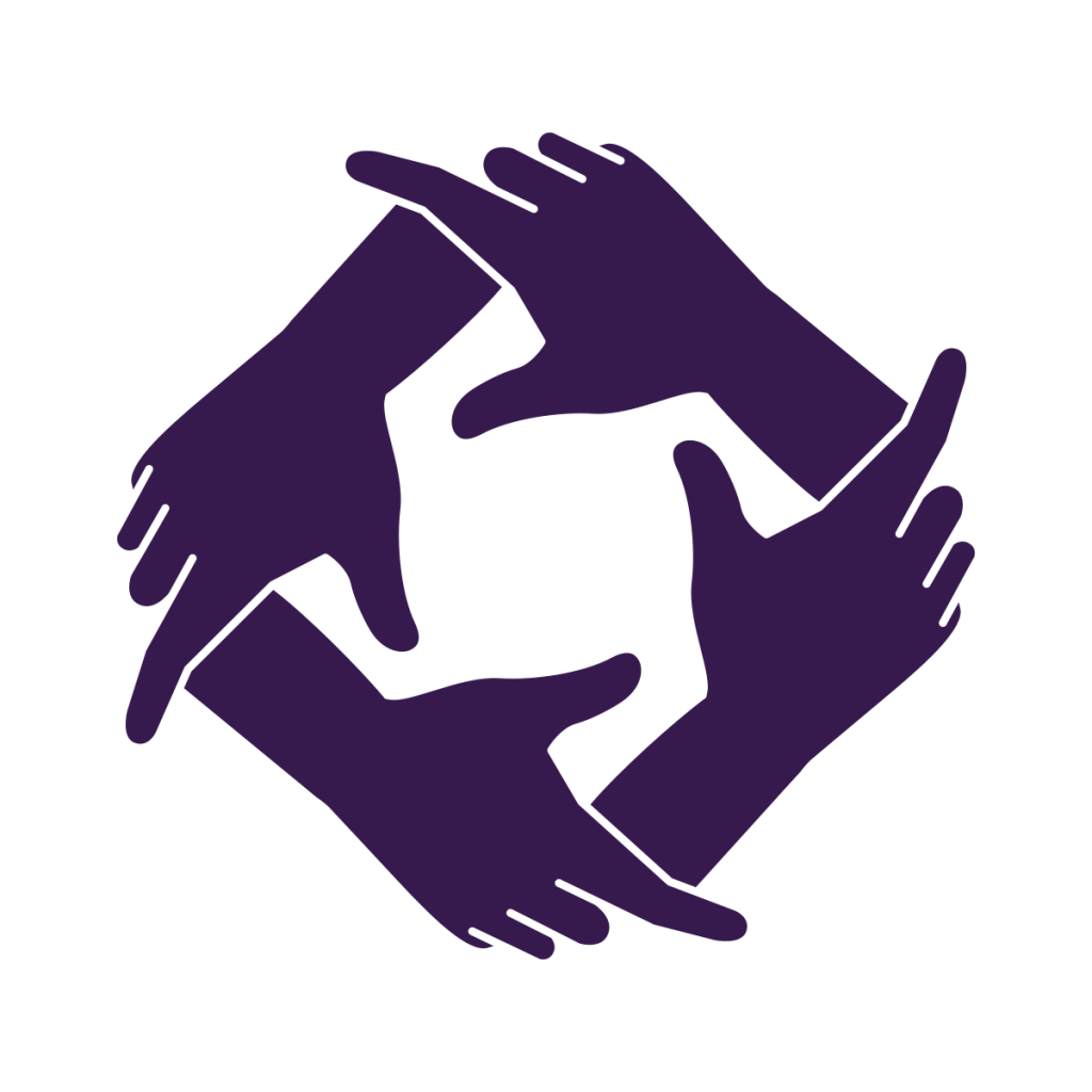 Four hands joined together symbolizing solidarity and working together