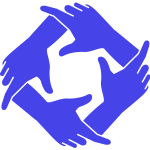 Four hands linked in a circle of collaboration