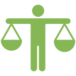 A person balancing scales representing integrity and ethics