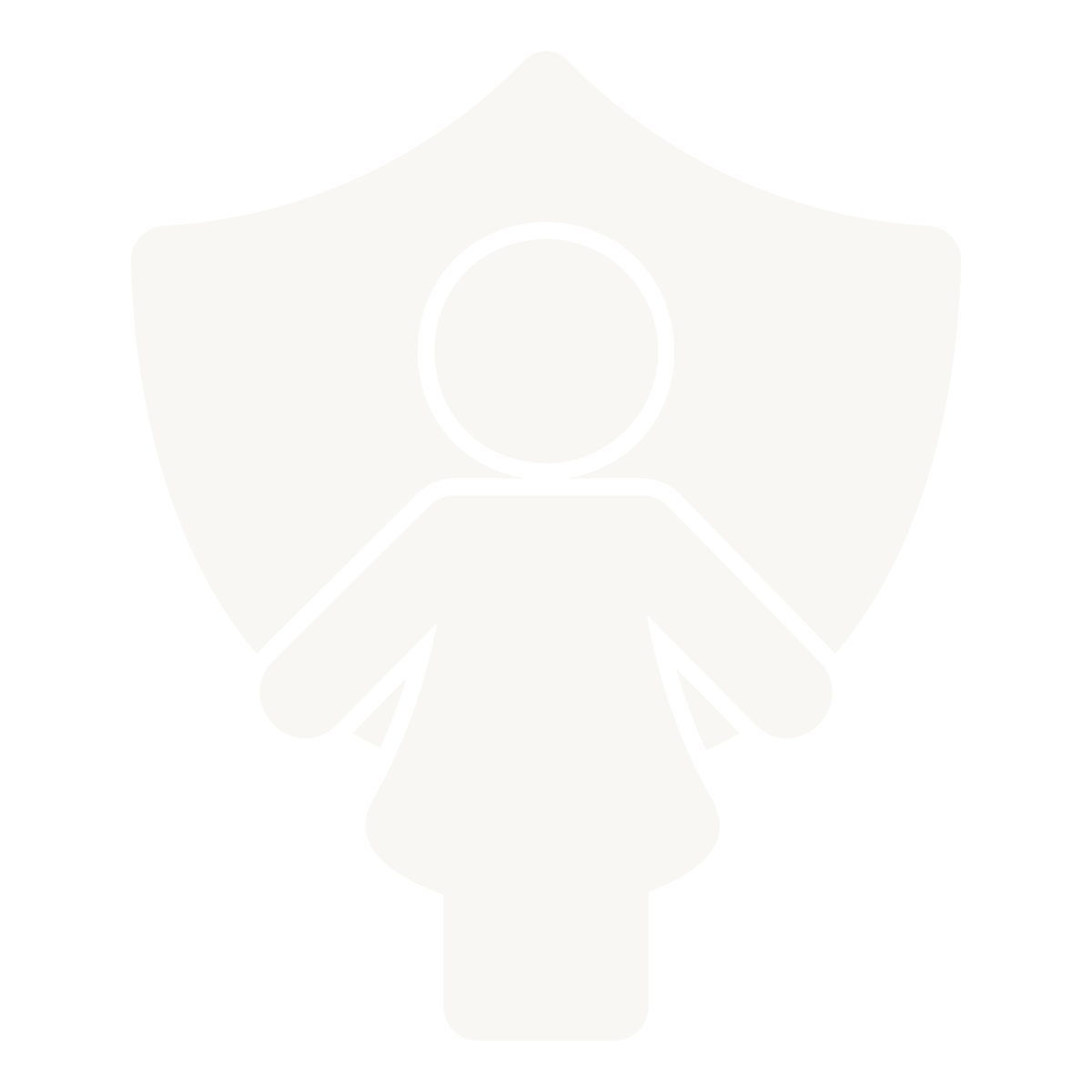 icon image of a female form in front of a shield indicating protection and help for prevention and survivors of GBV